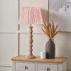 Ayra Natural Modernist Large Turned Wood Table Lamp Base with Thiago 40cm Cinnamon Stripe Mushroom Pleat Tapered Lampshade