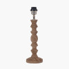 Ayra Natural Modernist Turned Wood Table Lamp Base with Thiago 35cm Ocean Blue Stripe Mushroom Pleat Tapered Lampshade