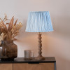 Ayra Natural Modernist Turned Wood Table Lamp Base with Thiago 35cm Ocean Blue Stripe Mushroom Pleat Tapered Lampshade