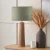 Esha Natural Conical Wood Table Lamp Base with Edward 35cm Pistachio Green Linen Cylinder Lampshade