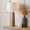 Esha Natural Conical Wood Table Lamp Base with Rouen 35cm White Boucle Cylinder Lampshade