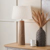 Esha Natural Conical Wood Table Lamp Base with Martigues 35cm White Boucle Tapered Lampshade