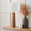 Esha Natural Conical Wood Table Lamp Base with Lino 35cm White Self Lined Linen Cylinder Lampshade