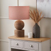 Ziva Antique Brown Round Wood Table Lamp Base with Edward 45cm Apricot Linen Cylinder Lampshade