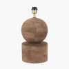 Ziva Antique Brown Round Wood Table Lamp Base with Bloom 45cm White Handloom Scalloped Cylinder Lampshade