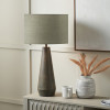 Arbor Verdi Gris Metal Conical Table Lamp Base with Edward 40cm Pistachio Green Linen Cylinder Lampshade