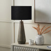 Arbor Verdi Gris Metal Conical Table Lamp Base with Lino 40cm Black Self Lined Linen Cylinder Lampshade