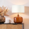 Corby Amber Glass Table Lamp Base with Harry 40cm Ivory Cotton Mix Cylinder Lampshade