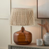 Corby Amber Glass Table Lamp Base with Vienna 40cm Taupe Chevron Mushroom Pleat Lampshade