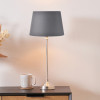 Auden Silver Metal Stick Table Lamp Base with Adelaide 25cm Steel Grey Tapered Cotton Mix Lampshade