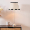Auden Silver Metal Stick Table Lamp Base with Tabitha 25cm Cream Jute Scalloped Edge Tapered Lamp Shade with Contrast Binding
