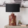 Landscape Red Hand Painted Metal Table Lamp Base with Harry 35cm Black Cotton Mix Cylinder Lampshade