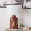 Landscape Red Hand Painted Metal Table Lamp Base with Harry 35cm Ivory Cotton Mix Cylinder Lampshade