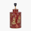 Landscape Red Hand Painted Metal Table Lamp Base with Henry 35cm Mulberry Handloom Cylinder Lampshade