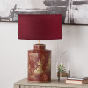 Landscape Red Hand Painted Metal Table Lamp Base with Henry 35cm Mulberry Handloom Cylinder Lampshade