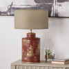 Landscape Red Hand Painted Metal Table Lamp Base with Henry 35cm Taupe Handloom Cylinder Lampshade