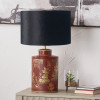 Landscape Red Hand Painted Metal Table Lamp Base with Bow 35cm Black Velvet Cylinder Lampshade