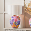 Matisse Multi Colour Ceramic Urn Table Lamp Base with Bloom 40cm White Handloom Scalloped Cylinder Lampshade