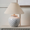 Barbier White Art Deco Fan Ceramic Table Lamp Base with Harley 45cm Slubby Hopsack Empire Lampshade