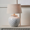 Barbier White Art Deco Fan Ceramic Table Lamp Base with Milos 35cm Natural Linen Tapered Lampshade