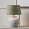 Barbier White Art Deco Fan Ceramic Table Lamp Base with Milos 35cm Pistachio Green Linen Tapered Lampshade