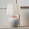 Barbier White Art Deco Fan Ceramic Table Lamp Base with Posy 35cm White Handloom Scalloped Tapered Lampshade