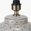 Barbier White Art Deco Fan Ceramic Table Lamp Base with Stellan 35cm Gold Slubbed Silk Mix Gold Lined Cylinder Lampshade