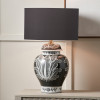 Asteria Black and White Feather Ceramic Urn Table Lamp Base with Henry 40cm Grey Handloom Cylinder Lampshade