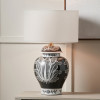 Asteria Black and White Feather Ceramic Urn Table Lamp Base with Henry 40cm White Handloom Cylinder Lampshade