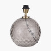 Camille Smoke Grey Circle Design Handcut Glass Table Lamp Base with Harry 30cm Ivory Cotton Mix Cylinder Lampshade