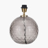 Camille Smoke Grey Circle Design Handcut Glass Table Lamp Base with Harry 30cm Ivory Cotton Mix Cylinder Lampshade