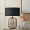 Camille Large Smoke Grey Circle Design Handcut Glass Table Lamp Base with Harry 35cm Black Cotton Mix Cylinder Lampshade