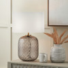 Camille Large Smoke Grey Circle Design Handcut Glass Table Lamp Base with Harry 35cm Ivory Cotton Mix Cylinder Lampshade