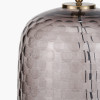 Camille Large Smoke Grey Circle Design Handcut Glass Table Lamp Base with Stellan 35cm Black Slubbed  Silk Mix Gold Lined Cylinder Lampshade