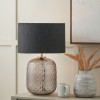 Camille Large Smoke Grey Circle Design Handcut Glass Table Lamp Base with Stellan 35cm Black Slubbed  Silk Mix Gold Lined Cylinder Lampshade