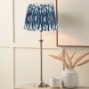 Salvatore Antique Silver Metal Table Lamp Base with Izara 35cm Ocean Blue Ikat Patterned Mushroom Pleat Tapered Lampshade