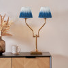 Tatiana Antique Brass Metal Table Lamp Base with Scallop 16cm Blue Ombre Soft Pleated Tapered Lampshade