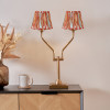 Tatiana Antique Brass Metal Table Lamp Base with Izara 16cm Cinnamon Ikat Patterned Mushroom Pleat Tapered Lampshade