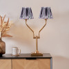 Tatiana Antique Brass Metal Table Lamp Base with Izara 16cm Lilac Ikat Patterned Mushroom Pleat Tapered Lampshade