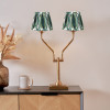 Tatiana Antique Brass Metal Table Lamp Base with Izara 16cm Racing Green Ikat Patterned Mushroom Pleat Tapered Lampshade