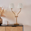 Tatiana Antique Brass Metal Table Lamp Base with Thiago 16cm Natural Stripe Mushroom Pleat Tapered Lampshade