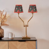 Tatiana Antique Brass Metal Table Lamp Base with Floressa 16cm Red Floral Patterned Mushroom Pleat Tapered Lamp Shade