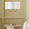 Seraphine Matt Antique Brass Metal and White Cotton Mix Scallop Shaded Table Lamp