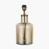 Palmo Smoke Lustre Glass Bottle Table Lamp Base with Lino 35cm White Self Lined Linen Cylinder Lampshade