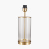 Westwood Clear Glass and Champagne Metal Table Lamp Base with Stellan 35cm Black Slubbed  Silk Mix Gold Lined Cylinder Lampshade