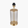 Westwood Clear Glass and Champagne Metal Table Lamp Base with Stellan 35cm Gold Slubbed Silk Mix Gold Lined Cylinder Lampshade