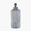 Bude Blue and White Stripe Stoneware Table Lamp Base with Milos 40cm Natural Linen Tapered Lampshade