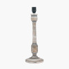 Captiva Grey Wash Mango Wood Table Lamp Base with Thiago 35cm Ocean Blue Stripe Mushroom Pleat Tapered Lampshade