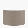 Langston Satin Brass Metal Column Table Lamp Base with Edward 40cm Natural Linen Cylinder Lampshade