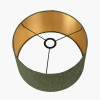 Langston Satin Brass Metal Column Table Lamp Base with Stellan 40cm Green Slubbed Silk Mix Gold Lined Cylinder Lampshade